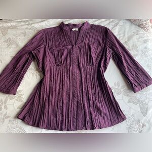 Purple Floral Embroidered Button Down Shirt Y2K XL Dark Feminine Office Boho